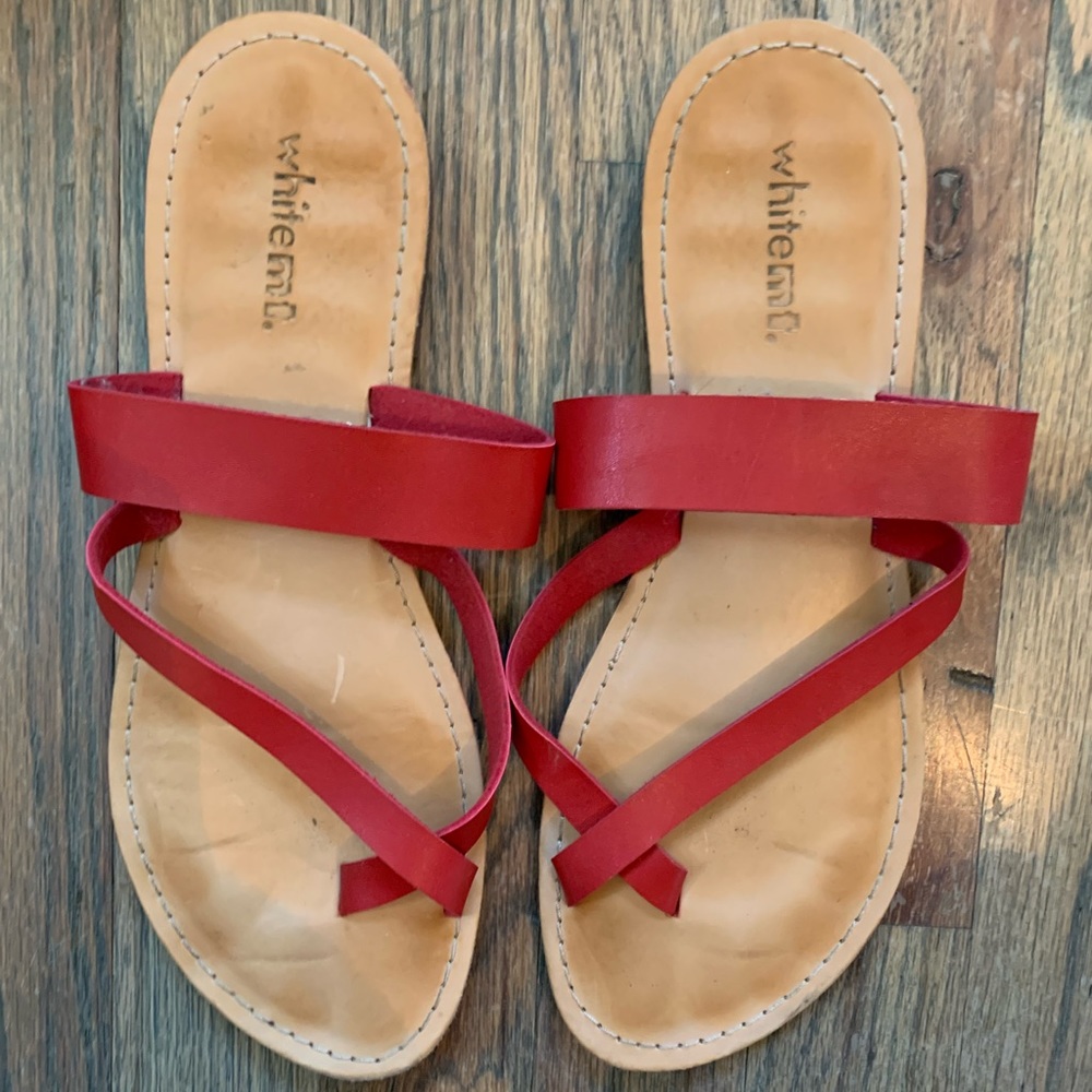 red strappy sandals